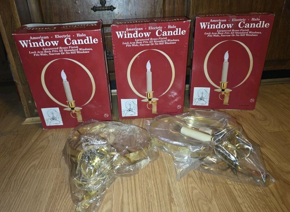 Vintage Christmas Halo Lights Gold Tone Electric Window Candles Set Of 5 New